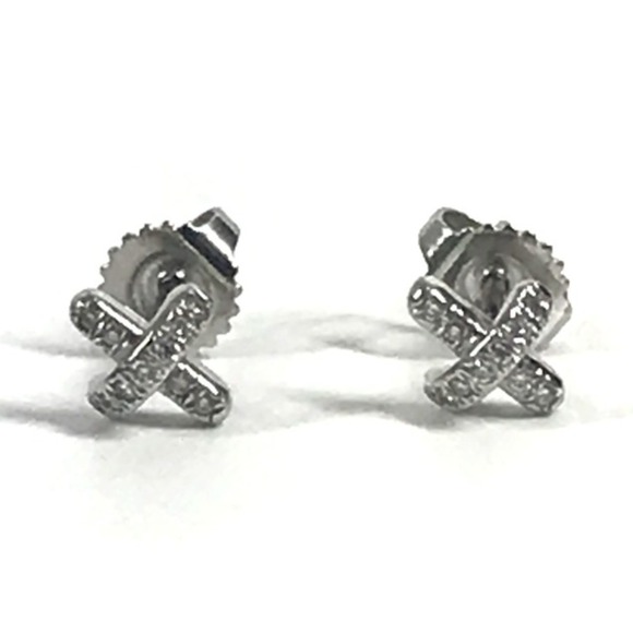 TIFFANY & Co. Tiffany Platinum Cross Diamond Earrings Pt950 Women's Silver
